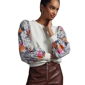 Porridge Anthropologie Textured Floral Sleeve Sweatshirt Size XL
